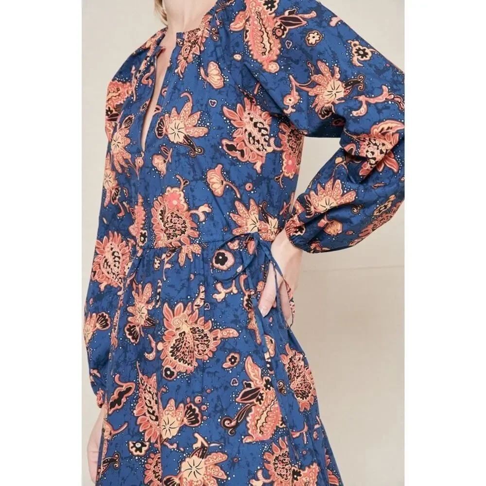 NWT A.L.C. Myra Mini Dress Blue Pink Floral Cotton Drawstring Size 10